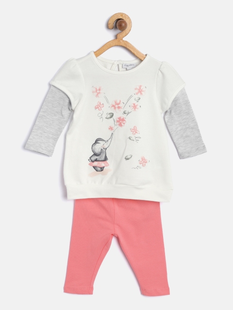 

OVS Girls White & Coral Pink Printed Top with Leggings
