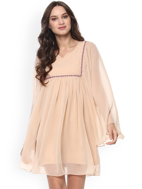 

MABISH by Sonal Jain Women Nude-Coloured Printed Fit and Flare Dress