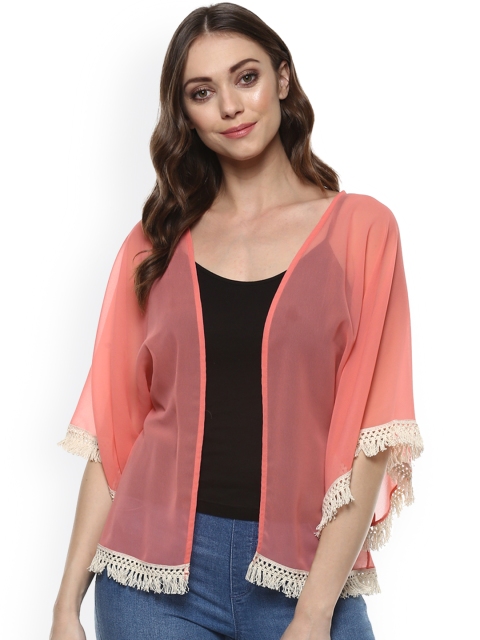 

MABISH by Sonal Jain Peach-Coloured Solid Open Front Shrug