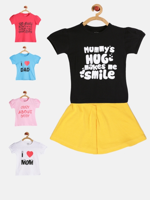 

GKIDZ Girls Pack Of 5 Printed T-shirts with Skirt, Pink