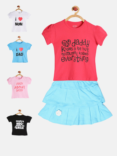 

GKIDZ Girls Pack Of 5 Printed T-shirts with Skirt, Pink