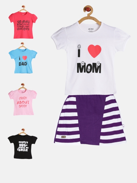 

GKIDZ Girls Pack Of 5 Printed T-shirts with Skirt, Pink