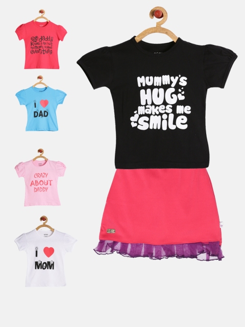 

GKIDZ Girls Pack of 5 Printed T-shirts with Skirt, Pink