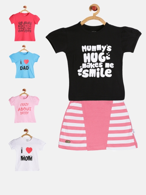 

GKIDZ Girls Pack Of 5 Printed T-shirts with Skirt, Pink
