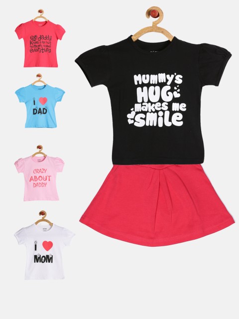 

GKIDZ Girls Pack oF 5 Printed T-shirt with Skirt, Pink