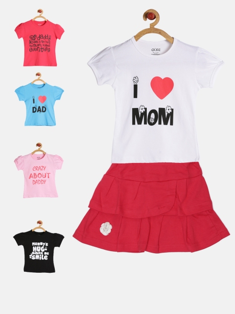 

GKIDZ Girls Pack Of 5 Printed T-shirt with Skirt, Pink
