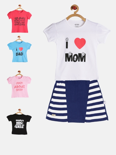 

GKIDZ Girls Pack of 5 Printed T-shirts with Skirt, Pink