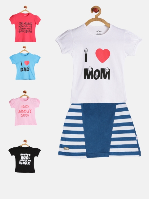 

GKIDZ Girls Pack of 5 Printed T-shirts with Skirt, Pink