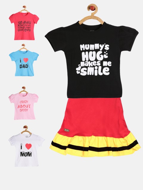 

GKIDZ Girls Pack of 5 Printed T-shirts with Skirt, Pink