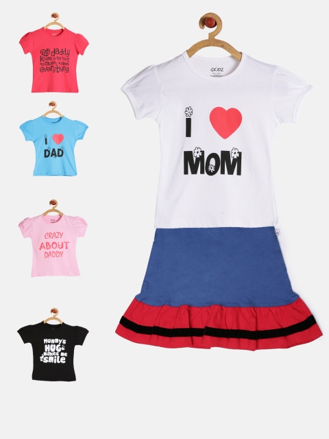 

GKIDZ Girls Pack of 5 Printed T-shirts with Skirt, Pink