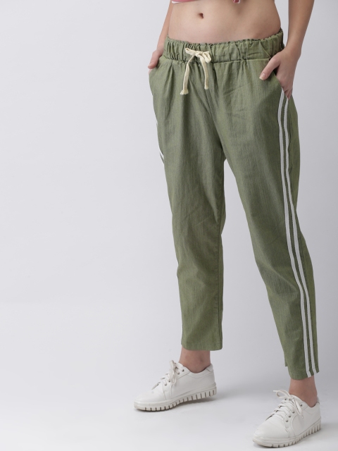 

Mast & Harbour Women Olive Green Regular Fit Solid Regular Trousers