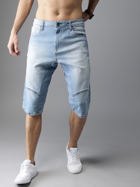

HERE&NOW Men Blue Washed Regular Fit Denim Shorts
