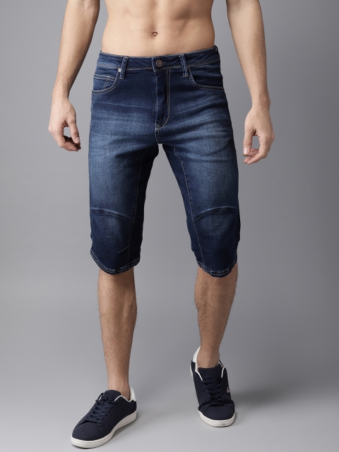 

HERE&NOW Men Navy Blue Solid Regular Fit Denim Shorts
