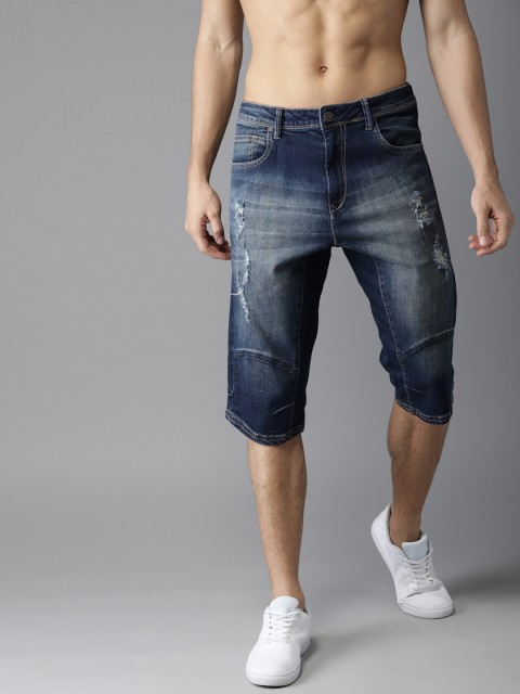 

HERE&NOW Men Blue Washed Regular Fit Denim Shorts