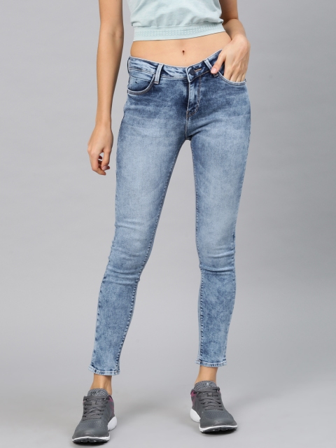 

HRX by Hrithik Roshan Women Blue Skinny Fit Mid-Rise Clean Look Stretchable Jeans