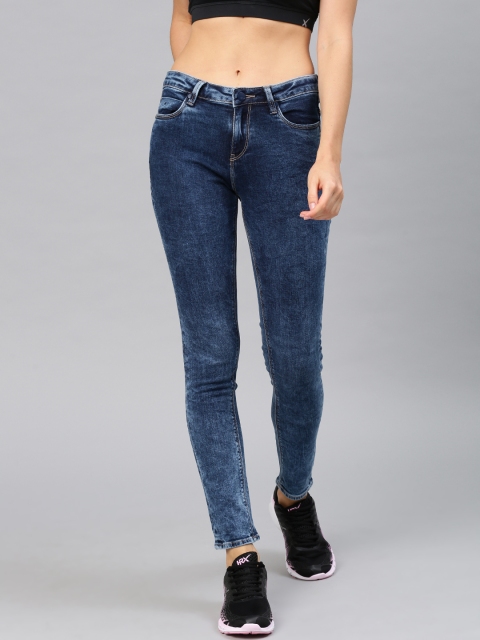 

HRX by Hrithik Roshan Women Blue Skinny Fit Mid-Rise Clean Look Stretchable Jeans