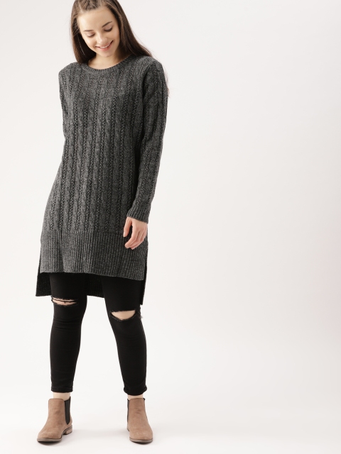 

DressBerry Women Grey Cable Knit Longline Pullover