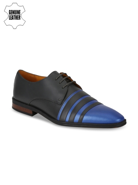 

DEL MONDO Men Grey & Blue Formal Leather Derbys