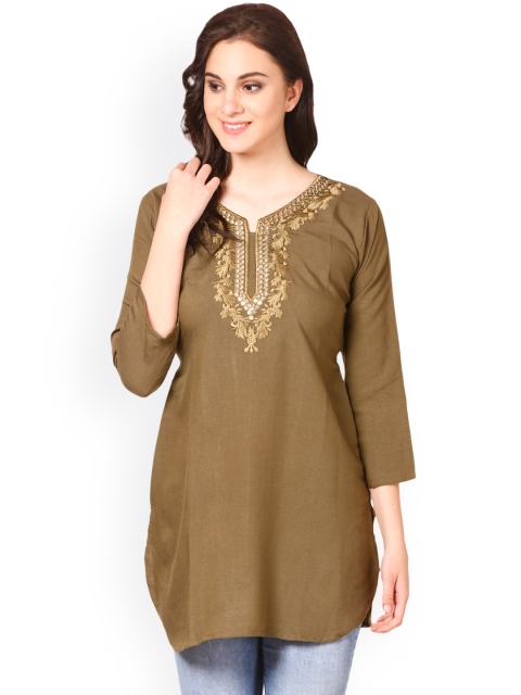 

Saadgi Women Brown Embroidered Straight Kurti