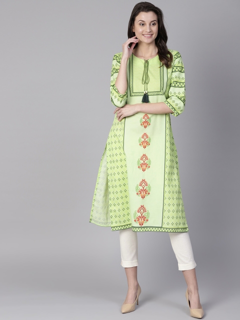 

Shree Women Green Printed Straight Kurta