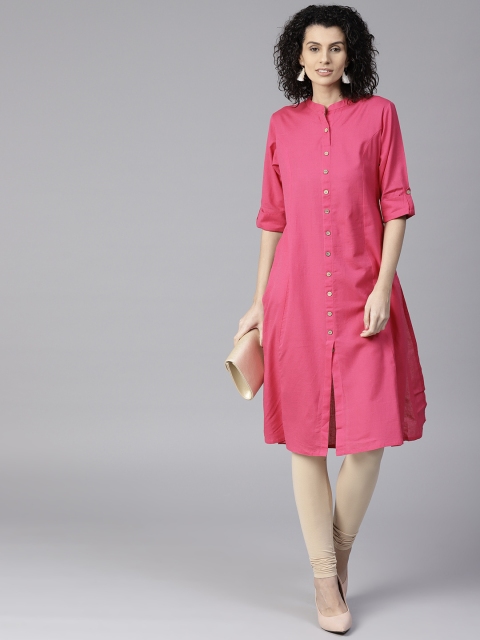 

Shree Women Magenta Solid Straight Kurta