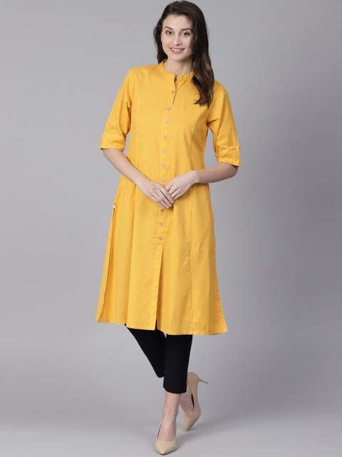 

Shree Women Mustard Yellow Solid A-Line Kurta