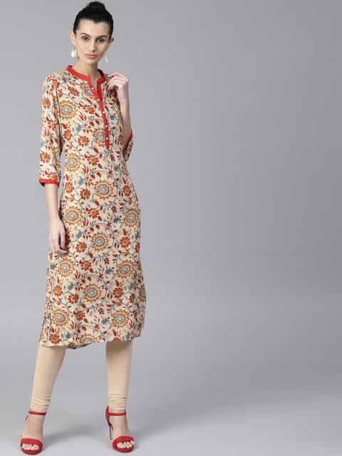 

Shree Women Beige & Red Printed Straight Kurta