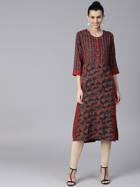 

Shree Women Grey & Maroon Printed Straight Kurta