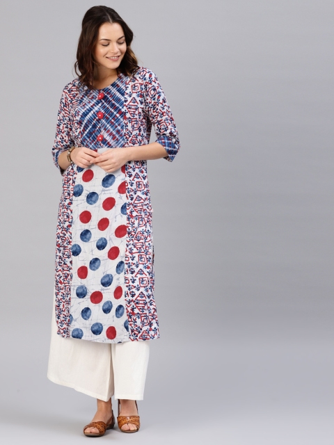 

Shree Women Grey & Blue Printed Straight Kurta