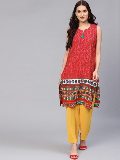 

Shree Women Red Printed Straight Kurta