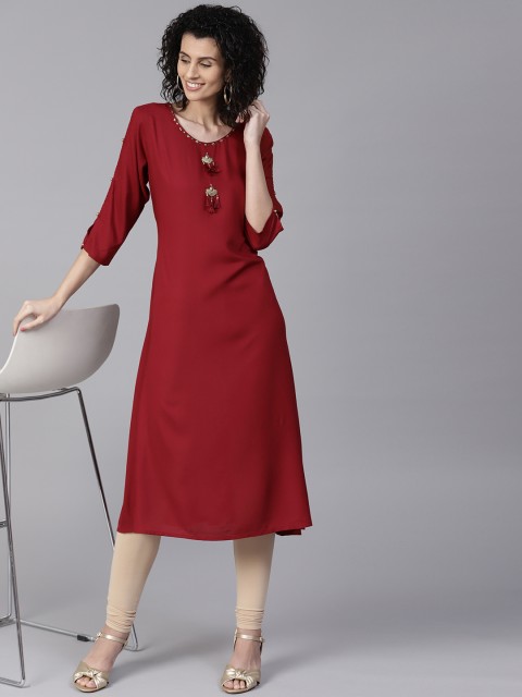 

Shree Women Maroon Solid A-Line Kurta
