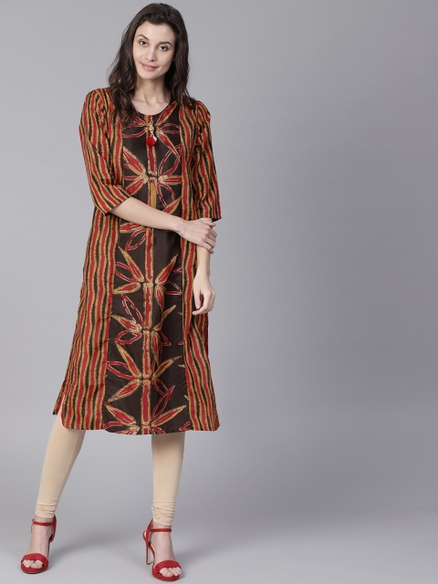 

Shree Women Brown & Maroon Striped Straight Kurta