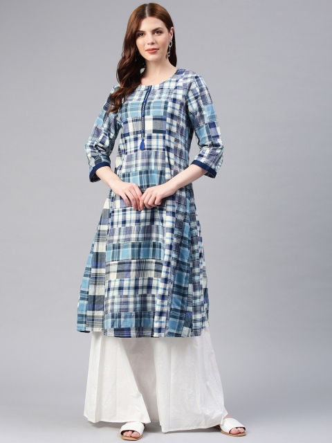 

Shree Women Blue & White Checked A-Line Kurta