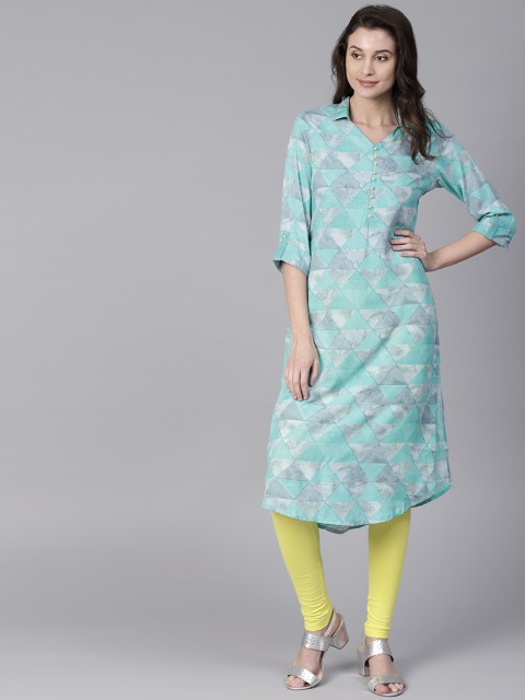 

Shree Women Sea Green & Grey Printed Straight Kurta
