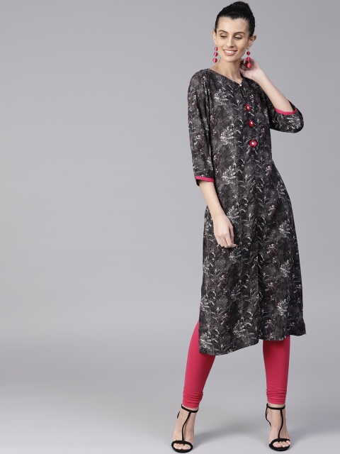 

Shree Women Charcoal Grey Printed Straight Kurta