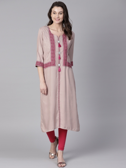 

Shree Women Mauve & Pink Yoke Design Straight Kurta