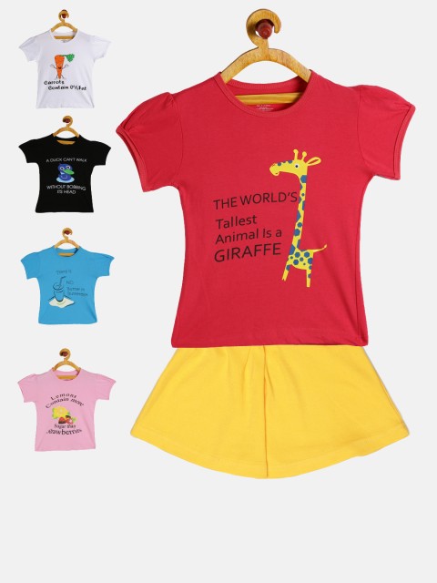 

GKIDZ Girls Pack of 5 Printed T-shirts with Skirt, Black
