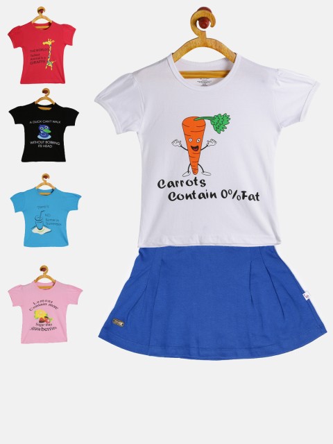 

GKIDZ Girls Pack of 5 Printed T-shirts with Skirt, Black
