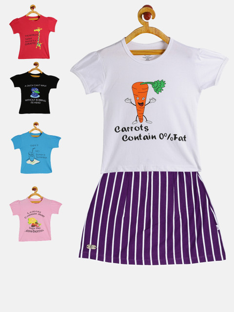 

GKIDZ Girls Pack of 5 Printed T-shirts with Skirt, Black