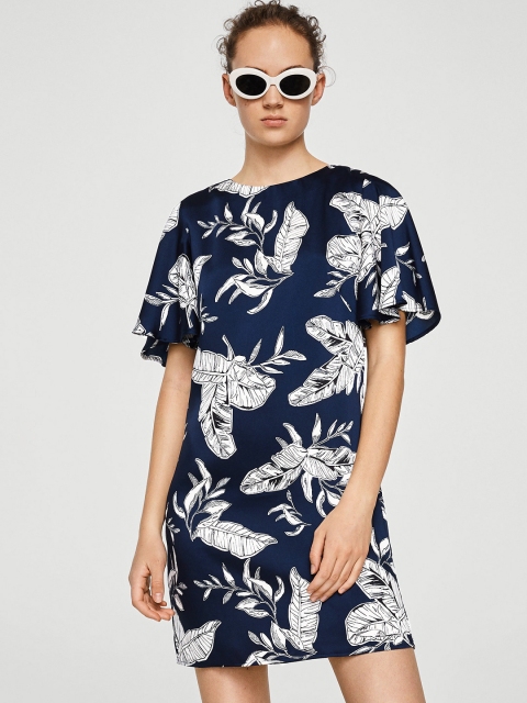 

MANGO Women Navy Blue Printed A-Line Dress