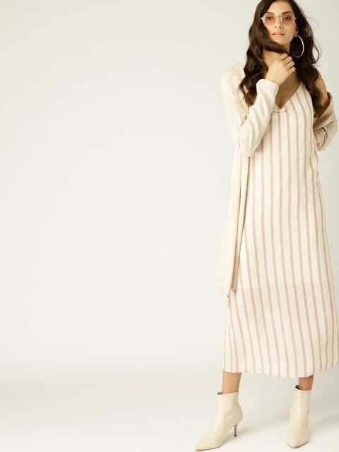 

MANGO Women Off-White & Beige Striped Maxi Dress
