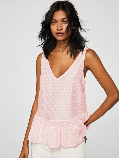 

MANGO Women Pink Printed A-Line Top