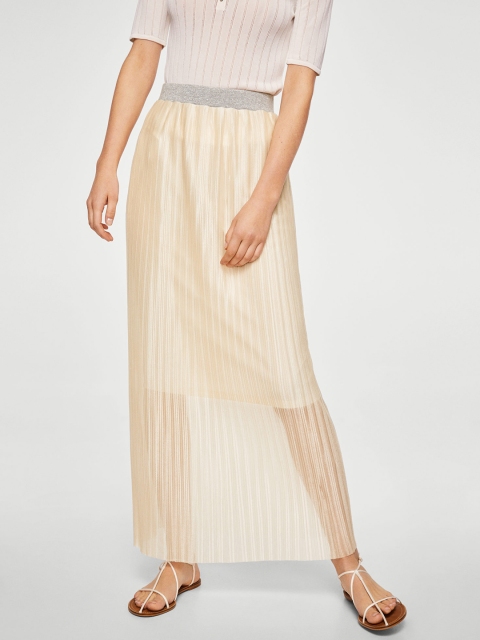 

MANGO Cream-Coloured Accordian Pleats Maxi Skirt