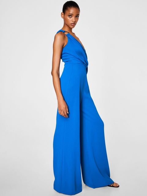 

MANGO Blue Solid Basic Jumpsuit