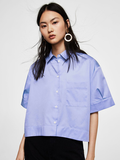 

MANGO Women Blue Boxy Solid Casual Shirt