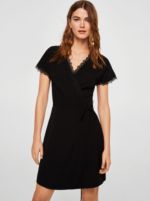 

MANGO Women Black Solid Wrap Dress