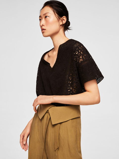 

MANGO Women Black Lace Top