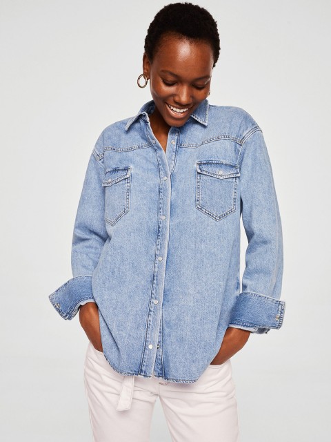 

MANGO Women Blue Regular Fit Solid Denim Shirt