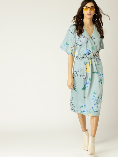 

MANGO Women Blue Printed Wrap Dress