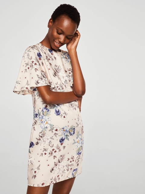 

MANGO Women Beige Floral Print Sheath Dress